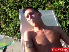 Smoker twink Ryan plays with his ass while stroking his cock