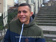 Skinny twink takes a facial after bareback anal