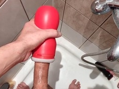 Fit guy fucks toy cums hard