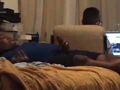 Jerk off behind pc repair man