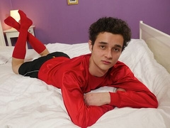 Young brunette stud Alan Caine playing with his meat