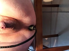 Inflateble buttplug slides out me, and strech my ass