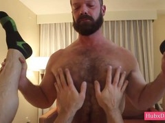 Dominant Latino bears in an office have bareback anal group sex with cubs