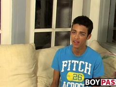 Interviewed twink tugs on his cock until he cums thick loads