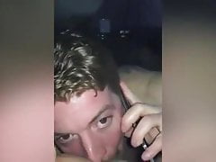 Str8 sucking a big cock while girlfriend is on the phone