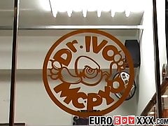 Uncut European tattoo artist fucking hard after blowjob
