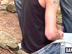 youngster got caught tugging in the woods and gets company