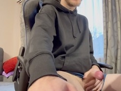 Guy strokes his throbbing cock during virtual meet, massive load on cam