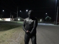 doubled cocked hooded wetsuited stud jacking off outside