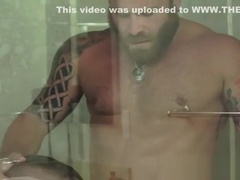 Muscular hunk bent over in the shower and rawpounded deep