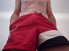 Kudoslong in red shorts playing with his cock and wanking