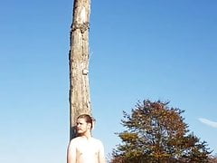 Long haired dutch guy jerking off outside