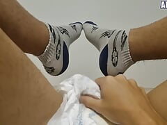 ABDL Diaper Boy Cumming In His Diaper While Using Sport Socks