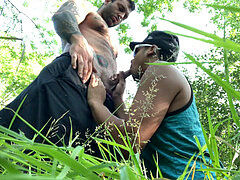 Outdoor delight with Markus Kage and Wes Myers in the woods