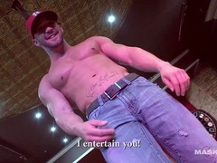Beefy Male Stripper flaunts huge boner in Maskurbate shoot