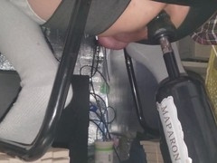 Sissy crossdresser in chastity endures cock milking machine