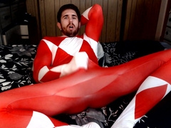Crimson Ranger blows a load in suit