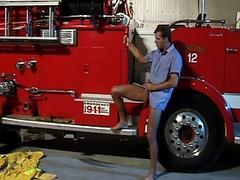 Hot and horny fireman in a massive orgy