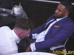 Sexy Trevor Cruz sits the big black cock of suited Braxton Cruz