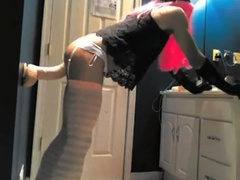 Crossdresser uses massive fucktoy