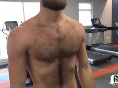 Young furry boy jerks large boner solo after warm exercise