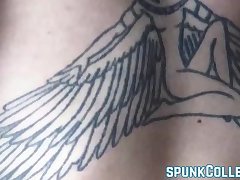 Inked twink teasing while stroking cock passionately solo