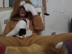 Masturbating in my lion onesie pajamas