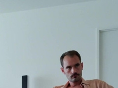 moustache parent stroking his uncircumcised meatpipe