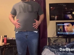 Obese guy demonstrating off his gigantic abdomen then has a jerkoff sesh