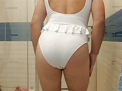 White one piece sexy swimsuit