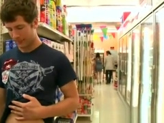 Bad black guy sucking cock in supermarket