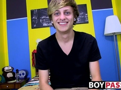 Twink Jason enjoying wanking his cock and playing with dildo