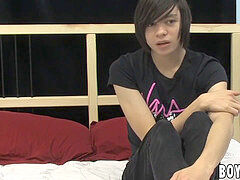 youthful punk twink Roxy crimson cums after jerking for an interview