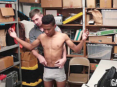 Cute ebony thief naked ravaged by gigantic dicked security guy