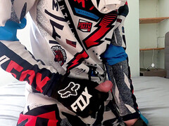 ash-blonde Teen boy wank off in Fox MX gear in jism on helmet