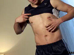 Fit british stud solo masturbating pulsing penis