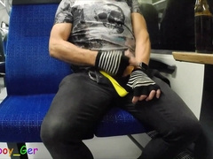 On the instruct rail home, I cheekily jack off my man-meat (S)