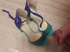 Cumshot on new suede high heels sandals