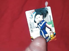 Blowing cum on Momo from BNHA trading card