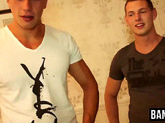 three horny dudes jerking off and deep-throating each others boners