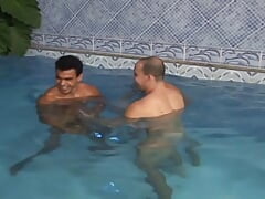 Three superb guys having hard  fuck in spa