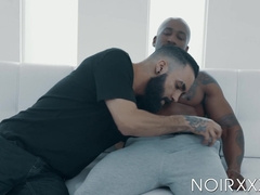 Tattooed hunk Zaddy moans during interracial anal drilling