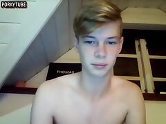 Perfect body blond boy whit big dick wank and cumshot on webcam