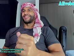 handsome arab hunk tugs his big thick shaft on webcam