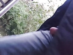I walk in Public with my almost black painted an bondage Cock out of my Pants, Cock flash fun