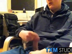 Tyler squirting a load in front of the camera in the office