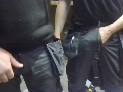 Friends enjoying cock rubbing at work