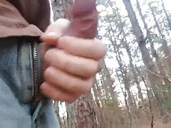 Masturbating in the wood big rope cumshot masturbator