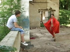 Gay guy taken by surprise outdoors