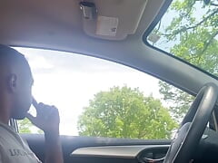 Homemade amateur cruising horny grandpa strokes me off in my car in public